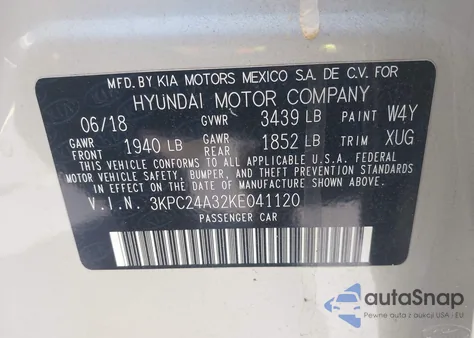 2019 Hyundai Accent Se z USA, uszkodzony, nr VIN 3KPC24A32KE041120